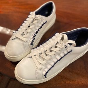 Tory Burch sport sneaker with navy ruffle